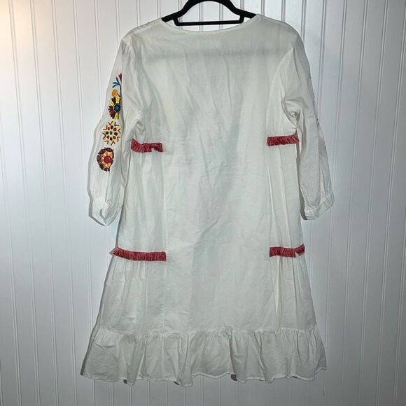 Shineflow Embroidered Pheasant Dress Women’s Medium White Multi Colored Lined - Picture 7 of 11